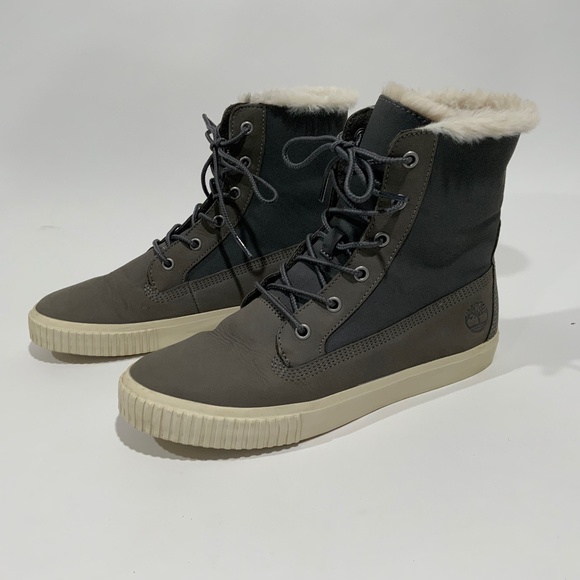 Timberland Women's Skyla Bay Fleece Fold-Down Boots Grey Nubuck - Picture 1 of 7
